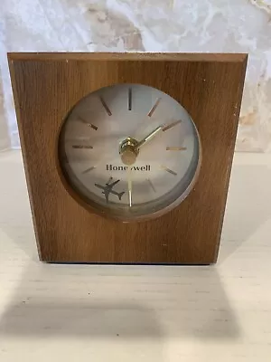 Vintage Honeywell Desk Clock With Airplane Seconds Hand Walnut Wood • $47.21