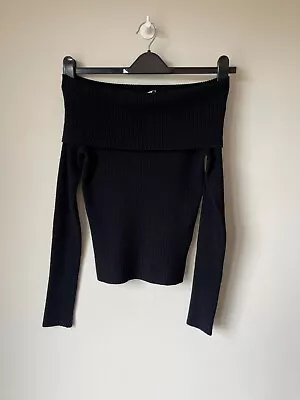 OFF THE SHOULDER JUMPER Black Rib Ribbed Knit NEW LOOK UK 8 - VGC • £5.50