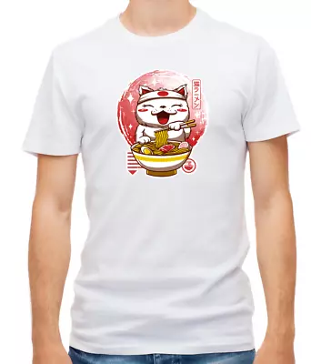 Kawaii Anime Cat Shirt Japanese Ramen White/Black Short Sleeve Men T Shirt F533 • £9.51