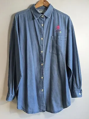 Ladies Vintage Denim Shirt Size L 12 14 Cowgirl At Heart Embroidered Blouse Top • £12.99