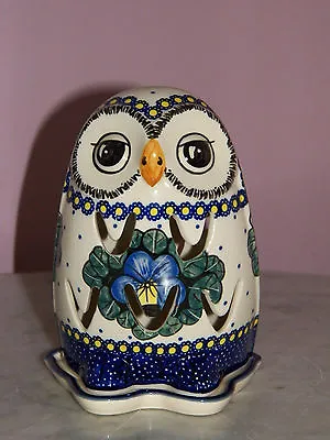 Polish Pottery Owl Tea Light! UNIKAT Signature Mila Pattern! • $97.99