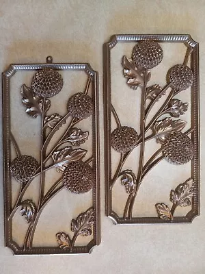 Lot Of 2 Vintage Dart Syroco Thistles Gold Wall Plaques 12”x6” 1955 #3571C • $12.99