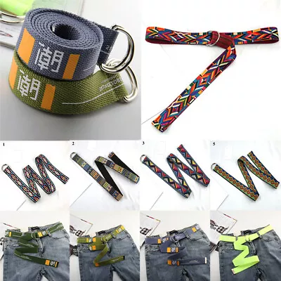 £4.43 • Buy Mens Ladies Belt Canvas D Ring Fabric Webbing Waist Belt Waistband Womens UK