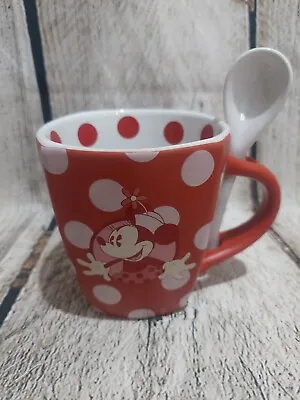 Disney Parks Minnie Mouse Red Polka Dot Hot Cocoa Coffee Tea Mug Cup & Spoon GUC • $11.95