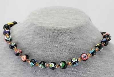 Vintage Italian Murano Moretti Millefiori Art Glass Bead 16  Choker Necklace • $39.99