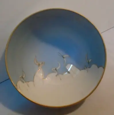 Blue & White Cranes Gold Trim Mitsu-Boshi Japan Footed Bowl 4.5  Across Vintage • $39.99