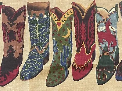Barkcloth Fabric Sample Cowboy Western Boots 26  X 26  • $14.99