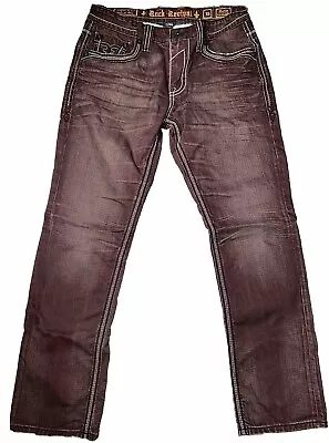 Rock Revival Jeans Marlin All Straight 36 Maroon Red Distressed Look • $52.25