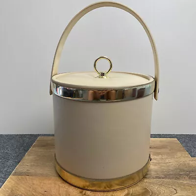 $18.70 • Buy George Briard Ice Bucket Faux Leather Gold Trim 60s MCM Modern Vintage