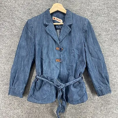 Marni Jacket Women 40 Plus Blue Button Up Cotton Belted Denim Long Sleeve • $112.96