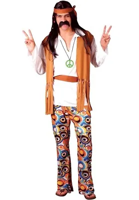 Adult WOODSTOCK HIPPIE Hippy 60s 70s Flower Power Fancy Dress Costume Male Mens • £12.95