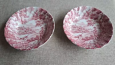 Myott “The Hunter” Pattern Small Desert Dishes/Bowls X 2 Red/White Vintage China • £6.49