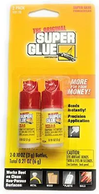 2-PACK LOT - THE ORIGINAL SUPER GLUE - Bonds Instantly Metal Wood Plastic Glue • $4.29