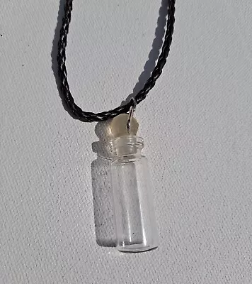 Glass Vial With Stopper Pendant On Brown Braided Leather Cord Necklace • $10