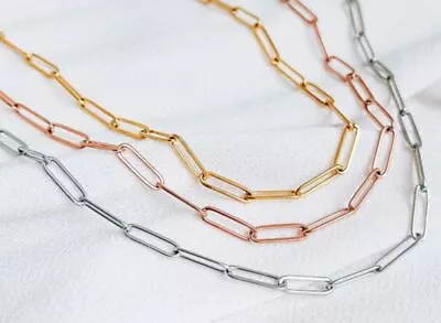 10K Yellow REAL GOLD  Paper Clip Link 3.1mm Chain Necklace 18   Rose Or White • $389