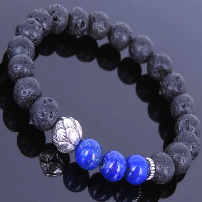 $7.90 • Buy 8mm Yoga Lotus Flower Diffuser Bracelet Lava Rock Lapis Gemstone Stones Taseel