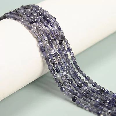 Natural Iolite Faceted Coin Beads Size 4mm 15.5'' Strand • $10.34