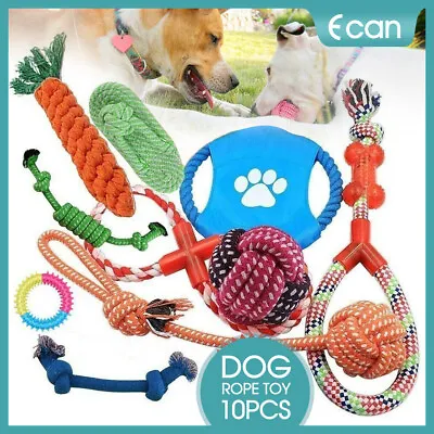 $17.50 • Buy 10PC Dog Braided Rope Toys Pet Puppy Chew Bite Toy Gift Tough Cotton Clean Teeth
