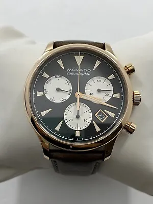 Movado Heritage Chronograph Quartz Black Dial Leather Strap Men's Watch 3650021 • $269.95