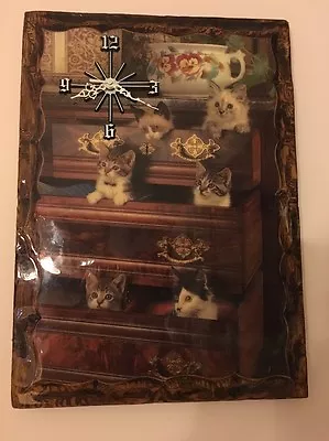 Vintage Sac-Time Hand Crafted Wood Clock Dresser With Cats - READ • $58.57