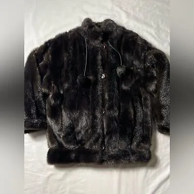 VINTAGE J. Percy For Marvin Richards Faux Fur Coat Ball-ended Drawstring Women S • $80