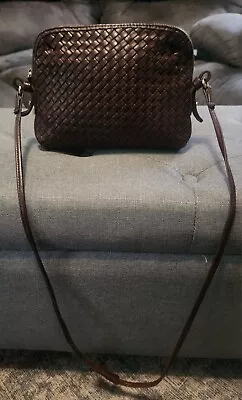 Vintage Margot Women's Brown Leather Crossbody Bag Woven Leather Flap • $16
