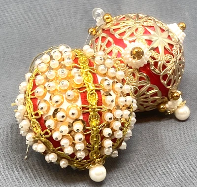 £25.74 • Buy 2 Vintage Beaded Sequins Push Pin Christmas Ornaments Gold Ivory Brown MCM Retro