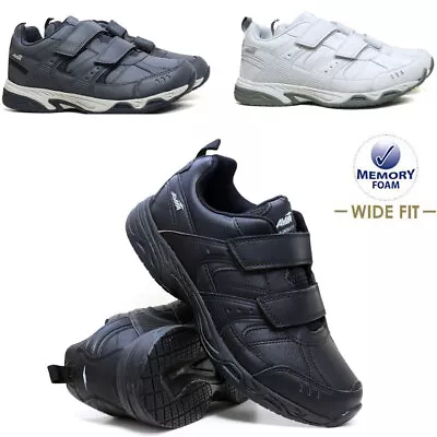 Mens Faux Leather Trainers Wide Fit Walking Running Sports Gym Memory Foam Shoes • £16.95
