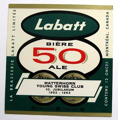 Brasserie Labatt LABATT 50 - MATTERHORN YOUNG SWISS CLUB  Beer Label CANADA 12oz • $1.95