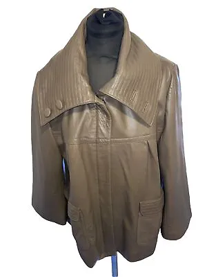 Autograph Marks And Spencer Taupe Leather Jacket Size Large  • £24.99