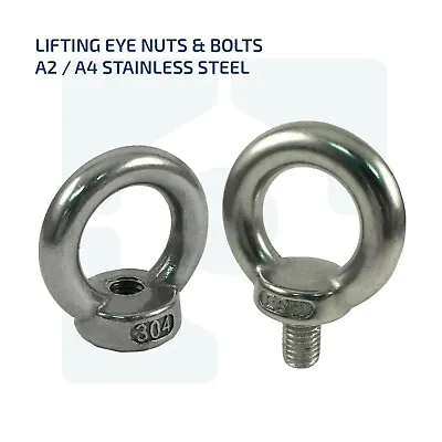 Lifting-eye-nuts & Bolts A2 / A4 Stainless Steel M6 M8 M10 M12 M16 M20 M24 M30 • £2