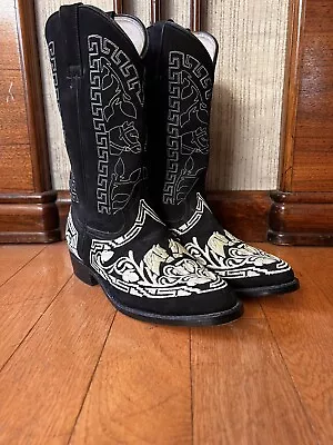 Vintage Padilla Suede Americana Western Horse Embroidered Cowboy Boots • $135