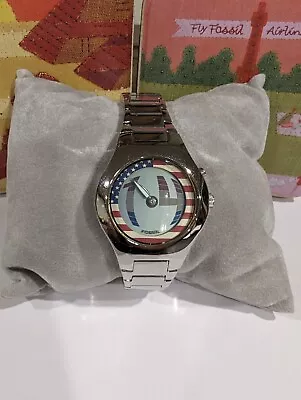 Fossil Big Tic American Flag JR 8076 Unisex Stainless Steel Watch W/ New Battery • $129.95