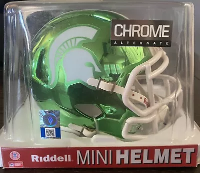 Riddell Chrome Green Autographed Mark Dantonio Mini Helmet Michigan State • $40