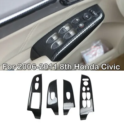 4pcs Carbon Fiber Window Lift Panel Switch Trim Cover For 2006-2011 Honda Civic • $32.09