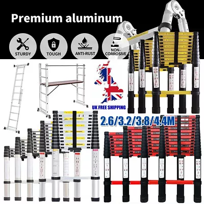 2.0M/2.6M/3.2M/3.8M/4.4M/4.7M Aluminium Telescopic Ladder Step Loft Extendable • £133.97