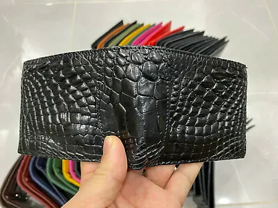 Black Genuine Alligator Crocodile Leather Skin Men's Money Clip Bifold Wallet • $39.50