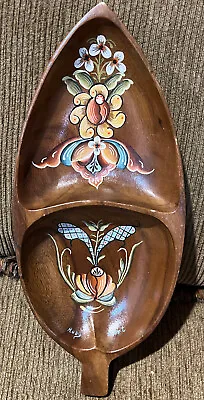 Leilani Monkey Pod Wood Tray Dish  Hand Painted Signed Hand Crafted Mid Century • $18