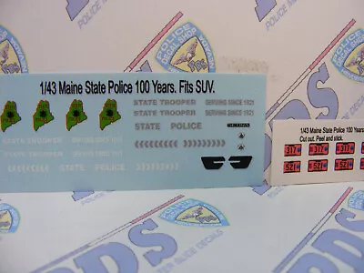 Maine State Police 100 Year Anniversary 1/43 Waterslide Decal Set Fits SUVs • $7.99