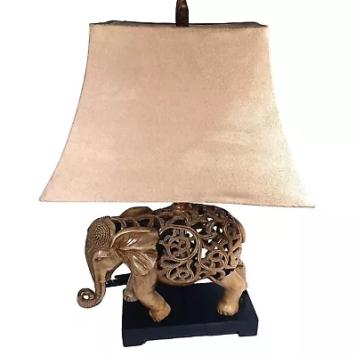 Vtg XL Reticulated Jali Indian African Elephant Lamp Wood Base Bombay Style • $212.46