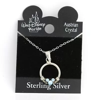 NEW Disney 18  Necklace & Pendant 925 Sterling Silver Blue Crystal Mickey Mouse • $7.99