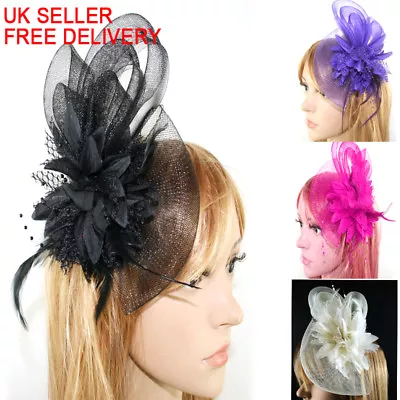 Beaded Feather Hair Fascinator Bunny Hair Clip Headband Mess Wedding Royal Races • £6.48