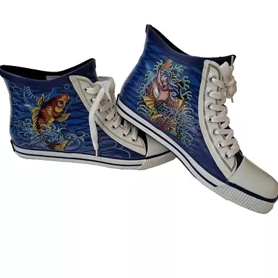 Y2K Ed Hardy Laceless Slip-on Womens 8 High Top Rubber Koi Tattoo Sneakers Shoes • $64.99