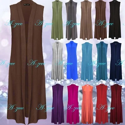£12.99 • Buy Womens Sleeveless Crepe Waistcoat Ladies Open Duster Jacket Top Long Line Maxi