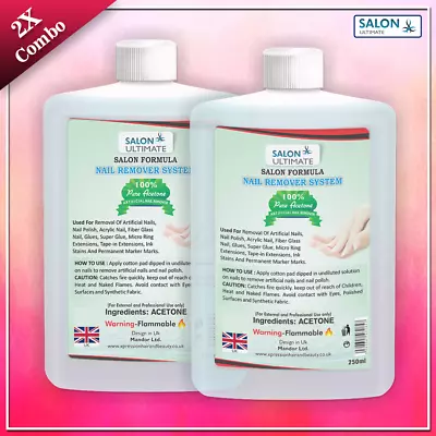 £6.55 • Buy 2X Pure Acetone Dissolve Nail Glue & Acrylic Nail Tips UV Gel Remover Soak Off