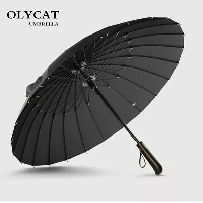 $44.99 • Buy Men Umbrella Quality 24K Strong Windproof Glassfiber Frame Wooden Long Handle