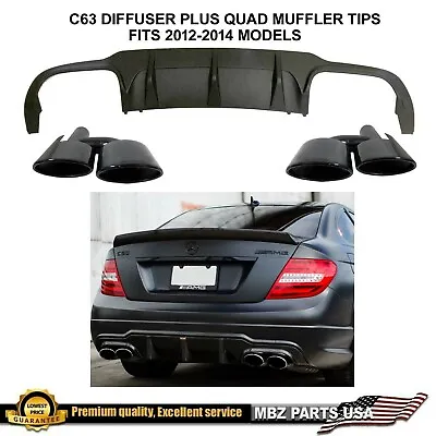 C63 Quad Black Muffler Tips + Diffuser AMG C250 C300 C350 W204 2012 2013 2014 • $369