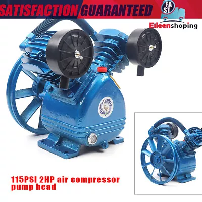 Air Compressor Pump Twin Cylinder 2 Piston V Style 2HP Head Single Stage Blue • $116.85