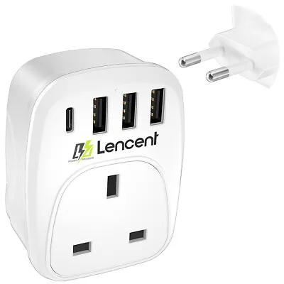 £12.99 • Buy LENCENT UK To EU Euro Europe Plug Adapter European Travel Adapter 3 USB & Type C