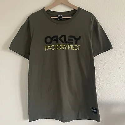 Vintage Oakley Factory Pilot T-Shirt Mens X-Large Slim Olive Green Spell Out • $29.99